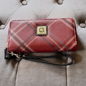 New w/o Tags Stone Mountain Leather Women's Wristlet Wallet in Burgundy Plaid